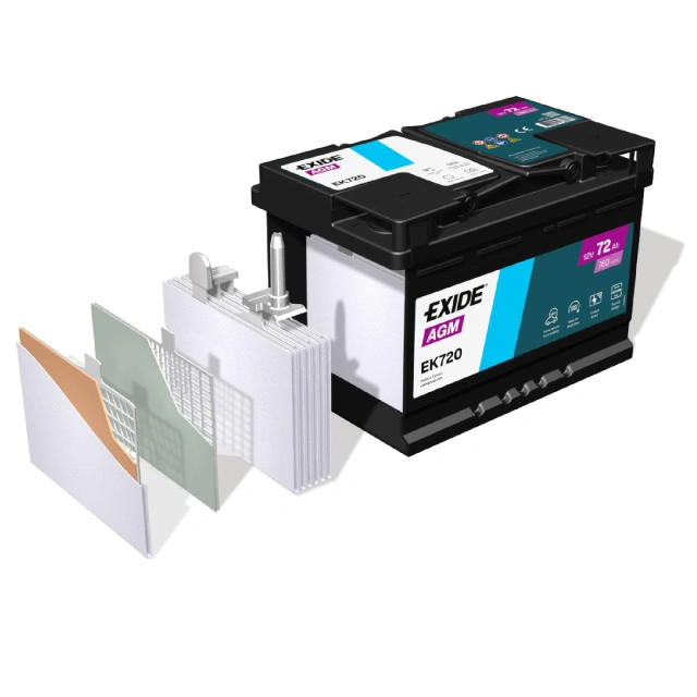 EXIDE VRLA-AGM start-stop SLI akkumulátor robbantott ábra